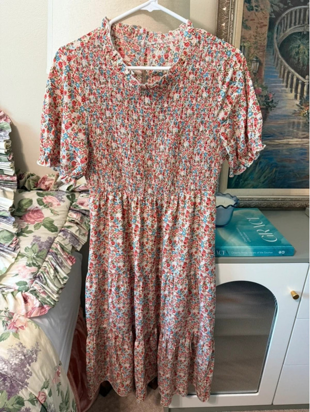Shein Autumn Cottage Floral Smocked Tiered Dress| Large| Modest
